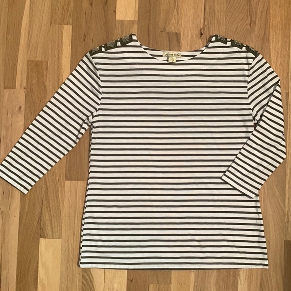 Cha cha vente Green/White Striped Crewneck 3/4 Length Sleeve Blouse Women’s S - Picture 1 of 8